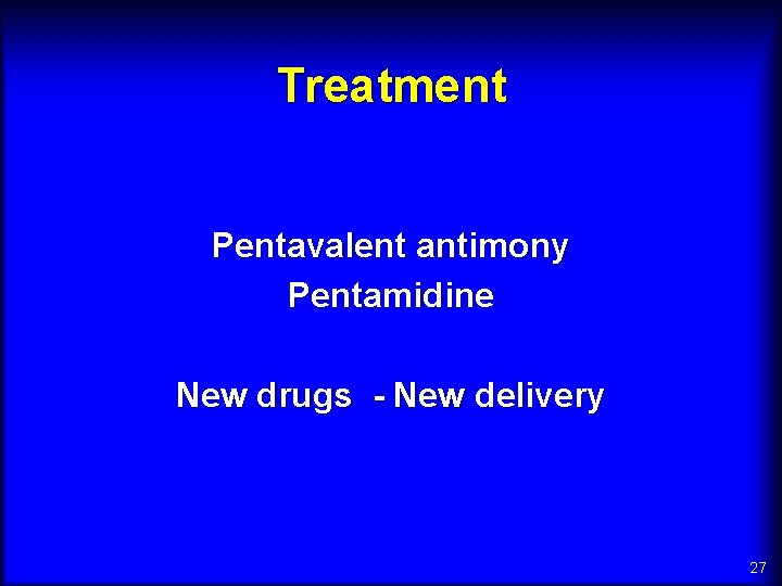 Treatment Pentavalent antimony Pentamidine New drugs - New delivery 27 
