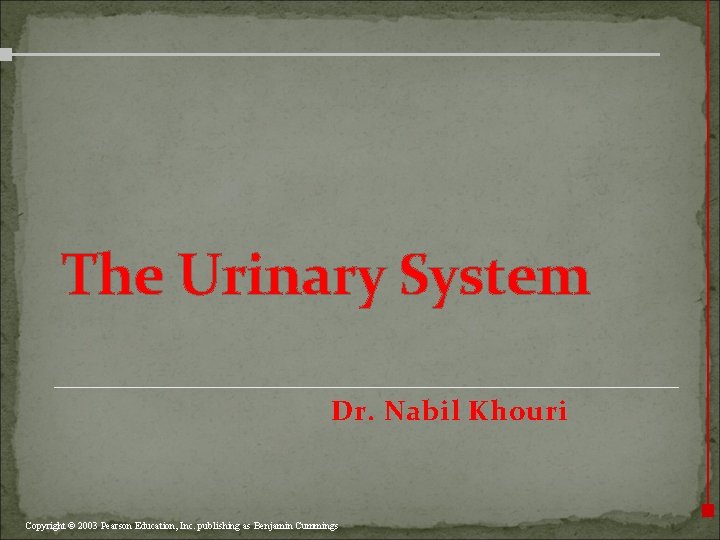 The Urinary System Dr. Nabil Khouri Copyright © 2003 Pearson Education, Inc. publishing as