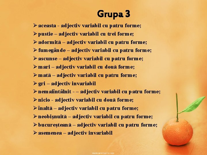 Grupa 3 Ø aceasta - adjectiv variabil cu patru forme; Ø pustie – adjectiv Grupa 3 Ø aceasta - adjectiv variabil cu patru forme; Ø pustie – adjectiv