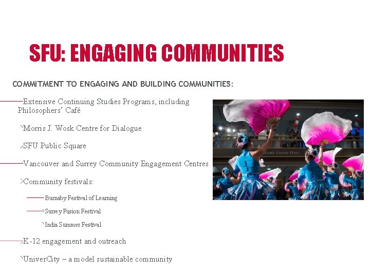 SFU: ENGAGING COMMUNITIES COMMITMENT TO ENGAGING AND BUILDING COMMUNITIES: Extensive Continuing Studies Programs, including