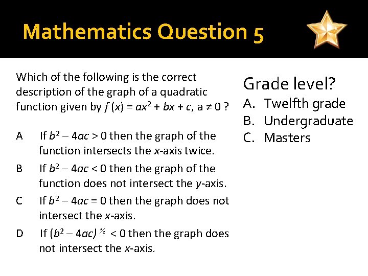 Mathematics Question 5 Which of the following is the correct description of the graph