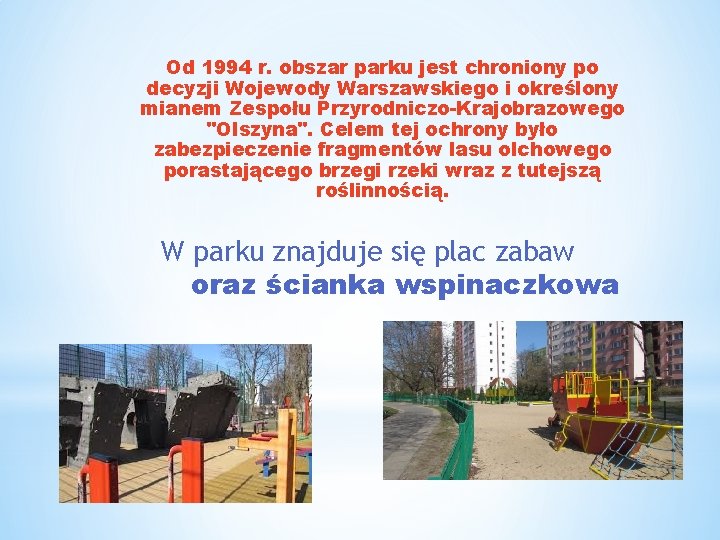 Od 1994 r. obszar parku jest chroniony po decyzji Wojewody Warszawskiego i określony mianem
