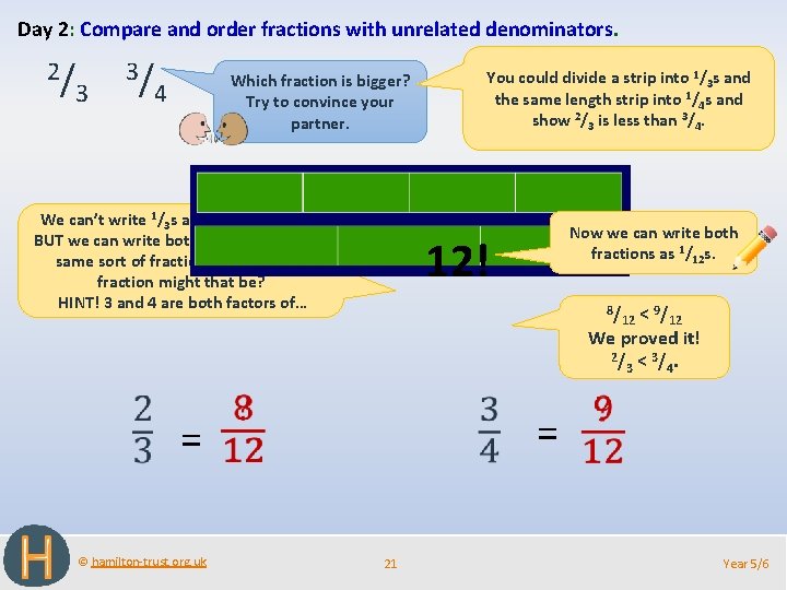 Day 2: Compare and order fractions with unrelated denominators. 2/ 3 3/ Which fraction