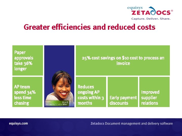 Greater efficiencies and reduced costs Greater efficiencies and reduced costs