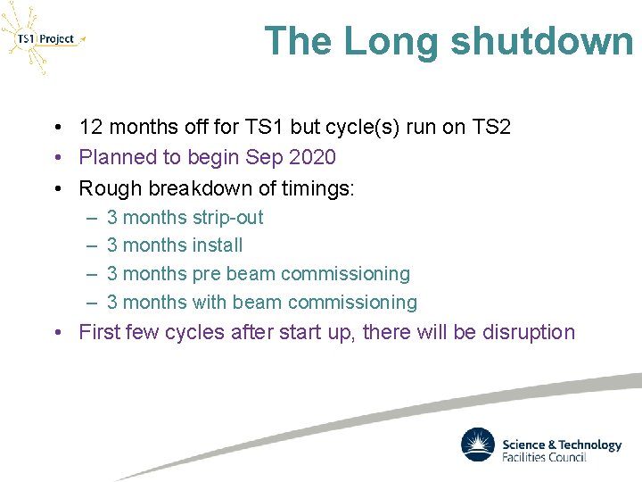 The Long shutdown • 12 months off for TS 1 but cycle(s) run on