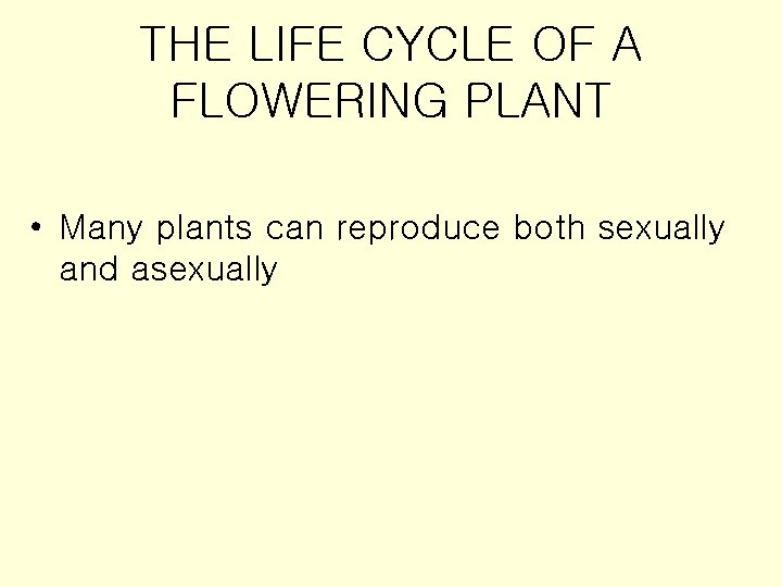 THE LIFE CYCLE OF A FLOWERING PLANT • Many plants can reproduce both sexually