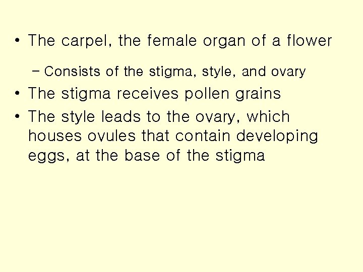  • The carpel, the female organ of a flower – Consists of the