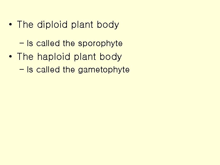  • The diploid plant body – Is called the sporophyte • The haploid