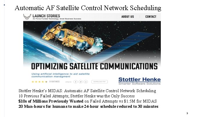 Automatic AF Satellite Control Network Scheduling Stottler Henke’s MIDAS: Automatic AF Satellite Control Network