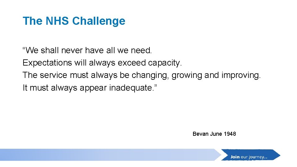 The NHS Challenge “We shall never have all we need. Expectations will always exceed The NHS Challenge “We shall never have all we need. Expectations will always exceed