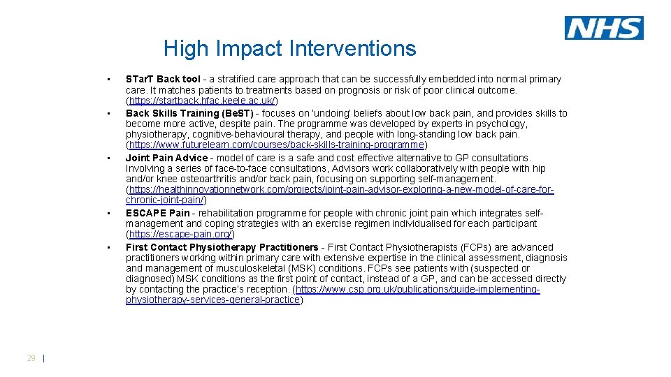 High Impact Interventions • • • 29 | STar. T Back tool - a High Impact Interventions • • • 29 | STar. T Back tool - a