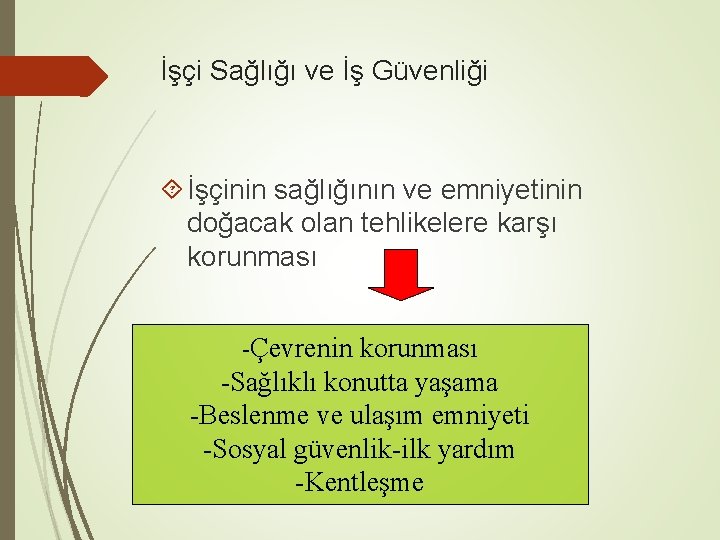 İşçi Sağlığı ve İş Güvenliği İşçinin sağlığının ve emniyetinin doğacak olan tehlikelere karşı korunması