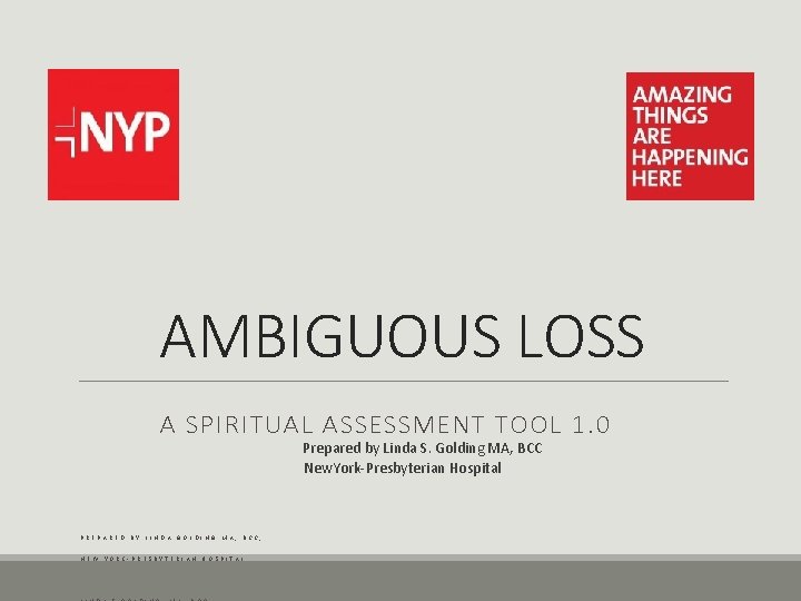 AMBIGUOUS LOSS A SPIRITUAL ASSESSMENT TOOL 1. 0 Prepared by Linda S. Golding MA,