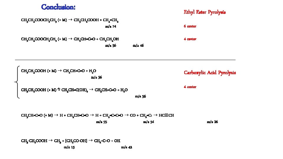 Conclusion: Ethyl Ester Pyrolysis CH 3 CH 2 COOCH 2 CH 3 (+ M)