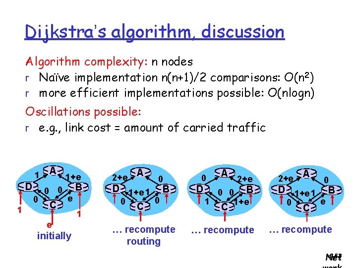 Dijkstra’s algorithm, discussion Algorithm complexity: n nodes r Naïve implementation n(n+1)/2 comparisons: O(n 2)