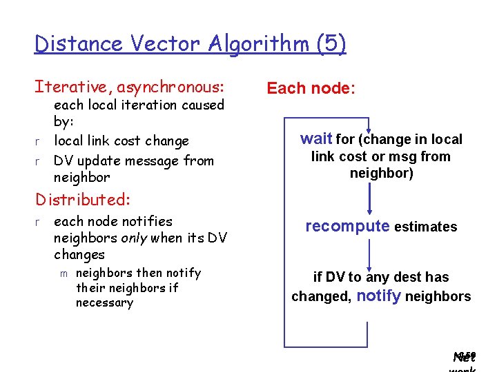 Distance Vector Algorithm (5) Iterative, asynchronous: r r each local iteration caused by: local