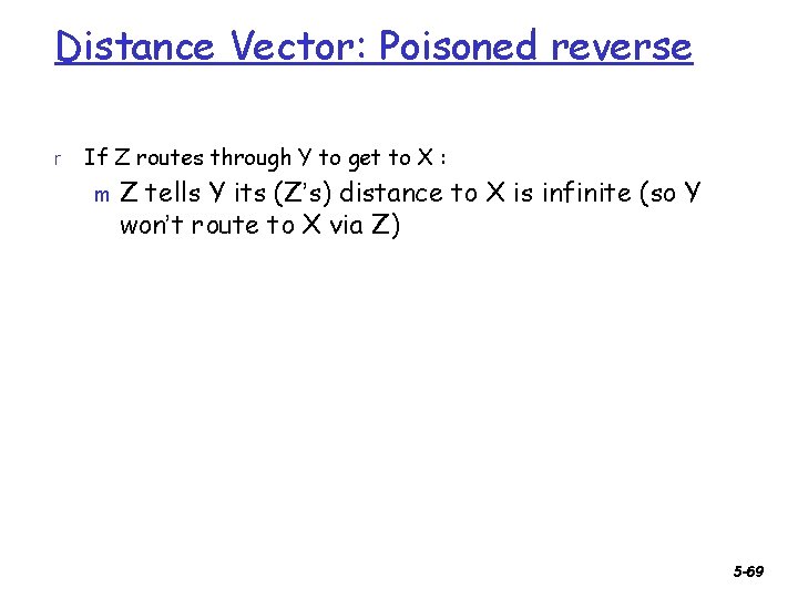 Distance Vector: Poisoned reverse r If Z routes through Y to get to X
