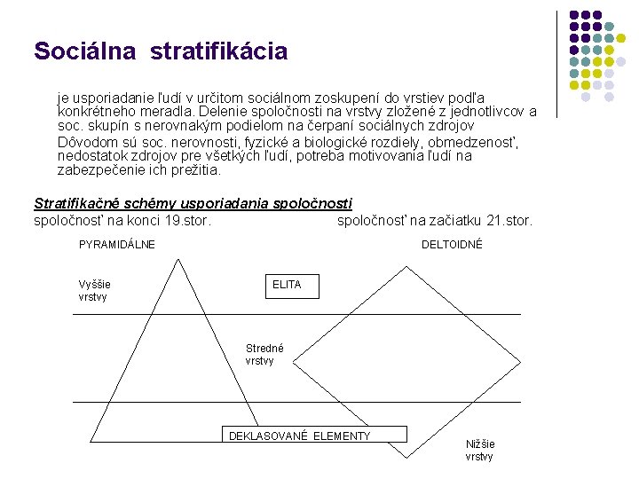 Sociálna stratifikácia je usporiadanie ľudí v určitom sociálnom zoskupení do vrstiev podľa konkrétneho meradla.