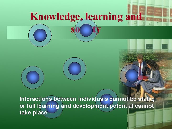 Knowledge, learning and society Interactions between individuals cannot be static, or full learning and
