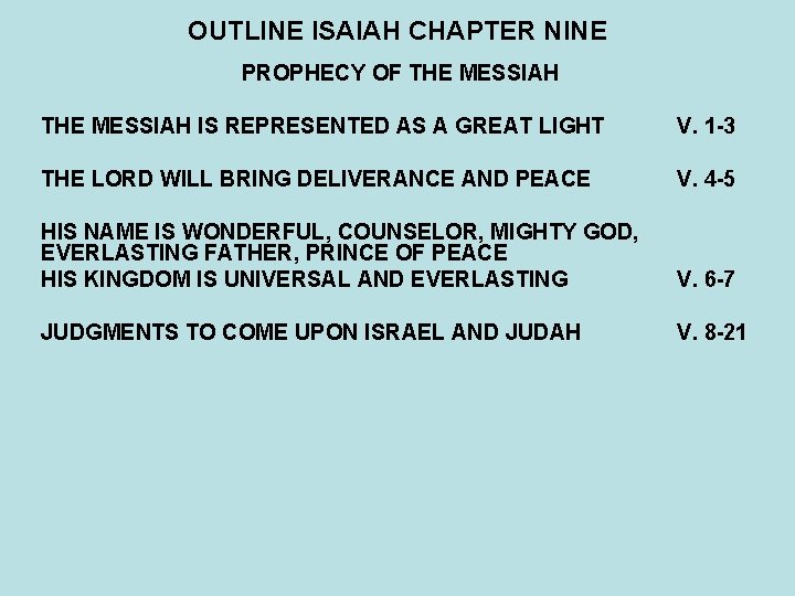 OUTLINE ISAIAH CHAPTER NINE PROPHECY OF THE MESSIAH IS REPRESENTED AS A GREAT LIGHT