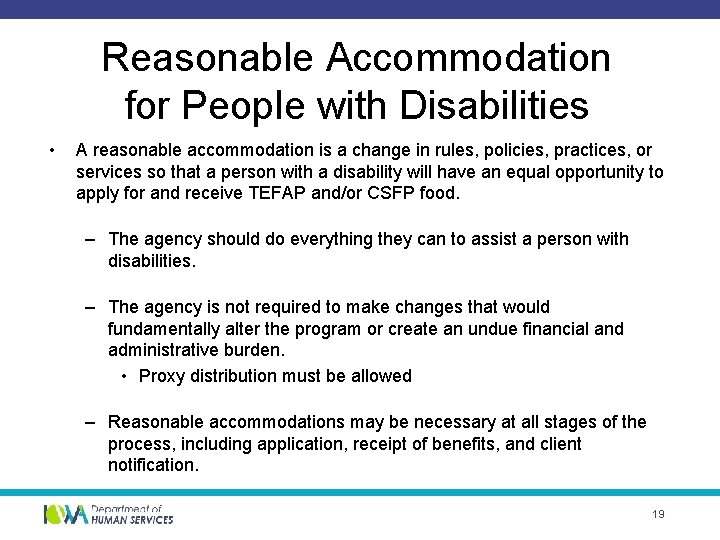 Reasonable Accommodation for People with Disabilities • A reasonable accommodation is a change in