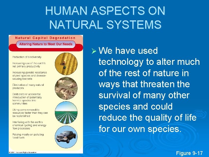 HUMAN ASPECTS ON NATURAL SYSTEMS Ø We have used technology to alter much of