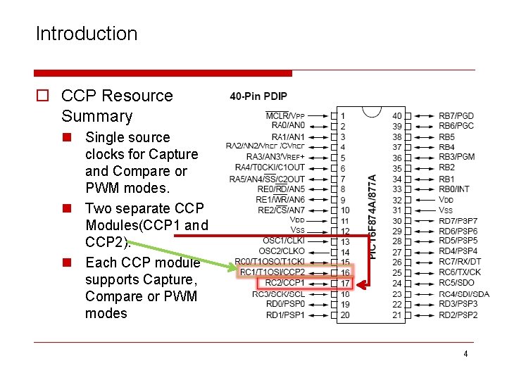 Introduction o CCP Resource Summary n Single source clocks for Capture and Compare or