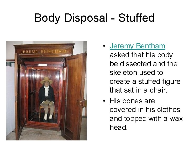 Body Disposal - Stuffed • Jeremy Bentham asked that his body be dissected and