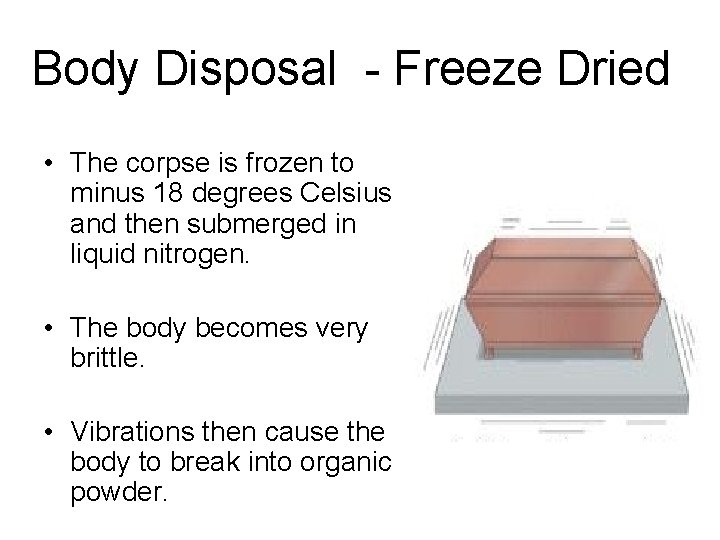Body Disposal - Freeze Dried • The corpse is frozen to minus 18 degrees