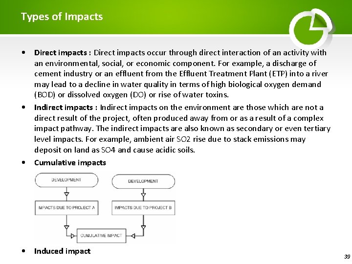 Types of Impacts • Direct impacts : Direct impacts occur through direct interaction of