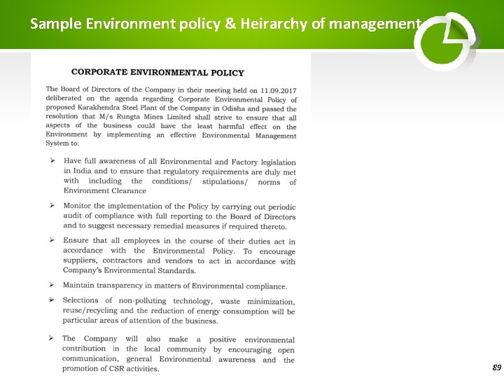 Sample Environment policy & Heirarchy of management 89 