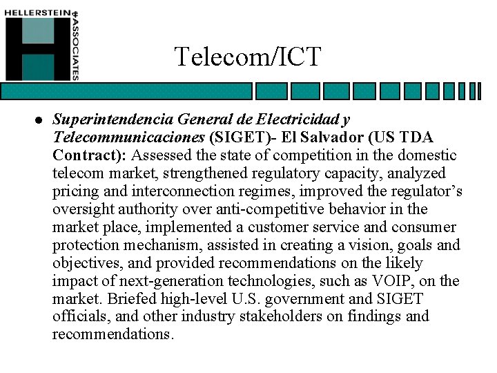 Telecom/ICT l Superintendencia General de Electricidad y Telecommunicaciones (SIGET)- El Salvador (US TDA Contract):