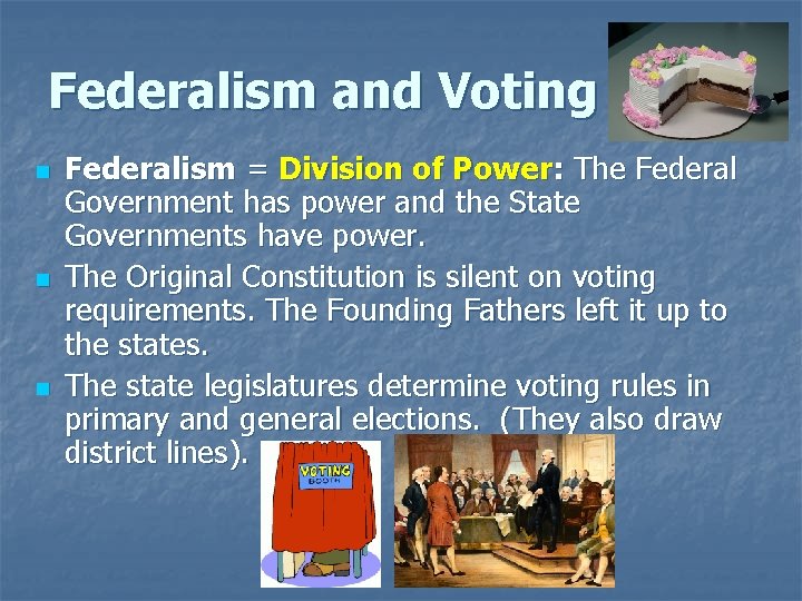 Federalism and Voting n n n Federalism = Division of Power: The Federal Government