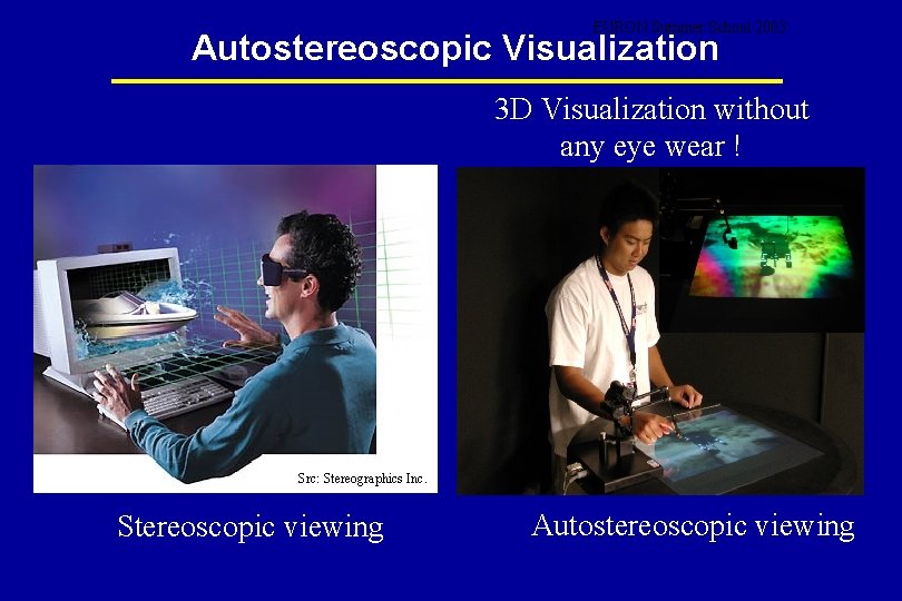 EURON Summer School 2003 Autostereoscopic Visualization 3 D Visualization without any eye wear !
