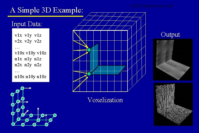 EURON Summer School 2003 A Simple 3 D Example: Input Data: Output v 1