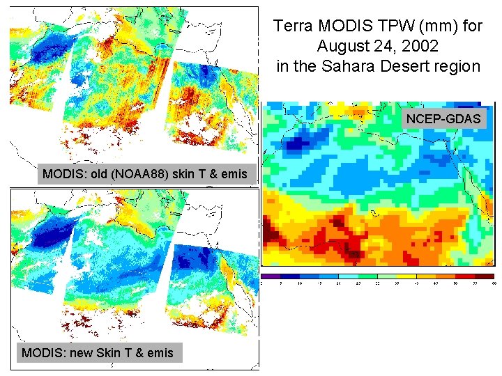 Terra MODIS TPW (mm) for August 24, 2002 in the Sahara Desert region NCEP-GDAS