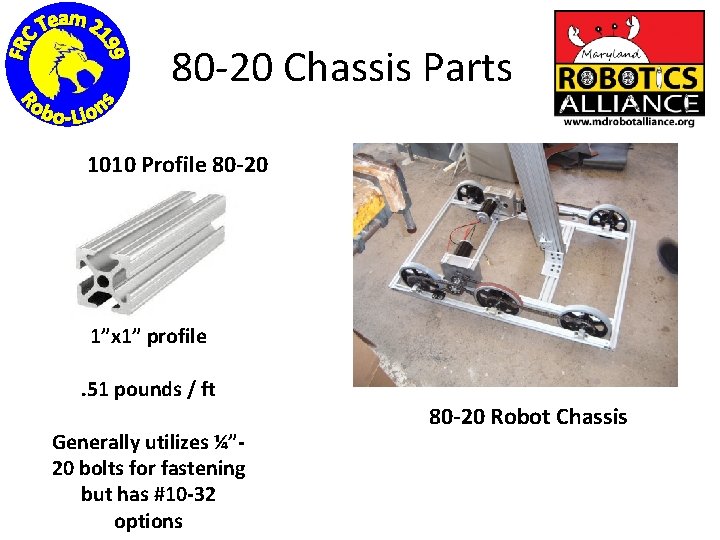 80 -20 Chassis Parts 1010 Profile 80 -20 1”x 1” profile. 51 pounds /
