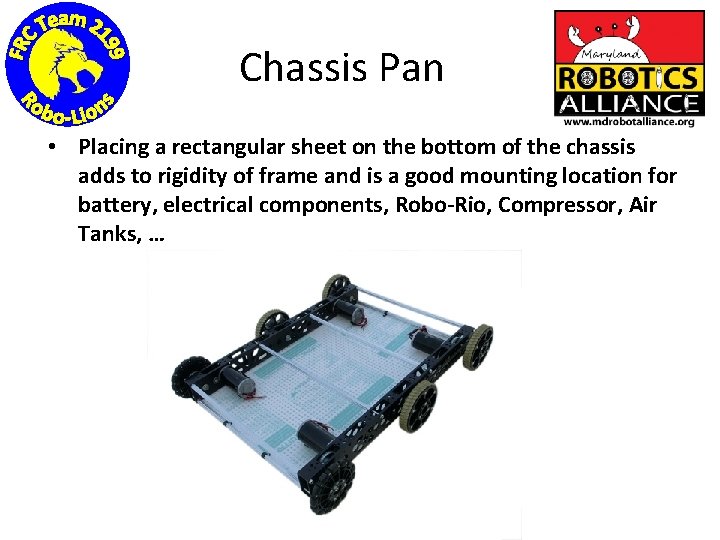 Chassis Pan • Placing a rectangular sheet on the bottom of the chassis adds