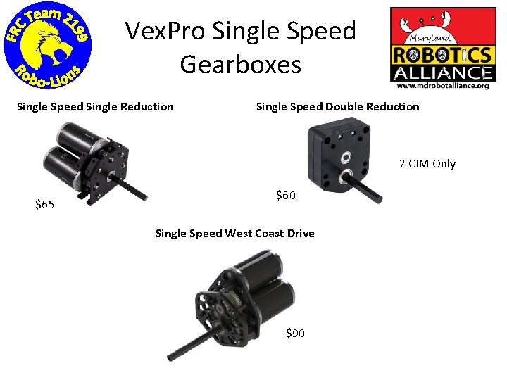 Vex. Pro Single Speed Gearboxes Single Speed Single Reduction Single Speed Double Reduction 2