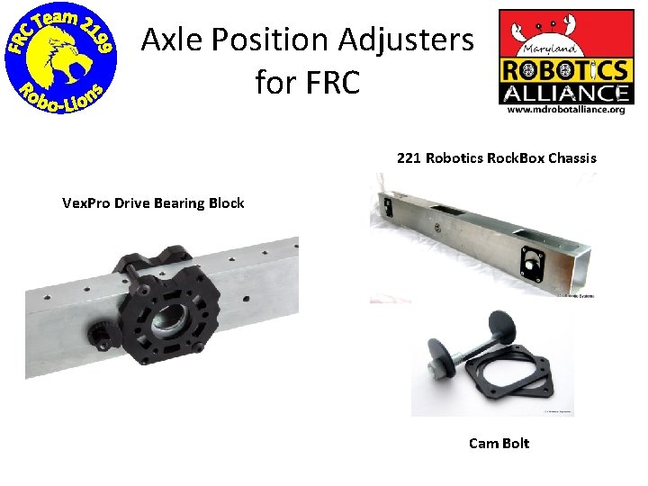 Axle Position Adjusters for FRC 221 Robotics Rock. Box Chassis Vex. Pro Drive Bearing