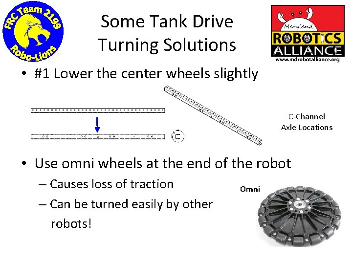 Some Tank Drive Turning Solutions • #1 Lower the center wheels slightly C-Channel Axle