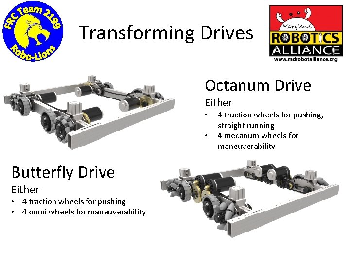 Transforming Drives Octanum Drive Either • • Butterfly Drive Either • 4 traction wheels
