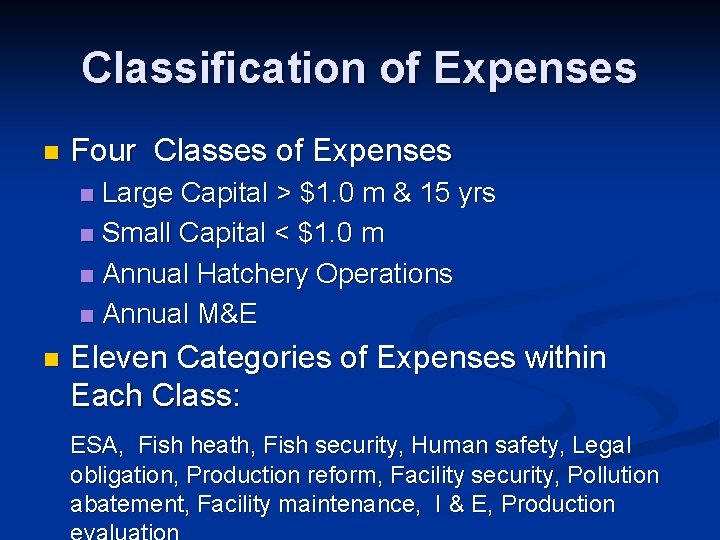 Classification of Expenses n Four Classes of Expenses Large Capital > $1. 0 m