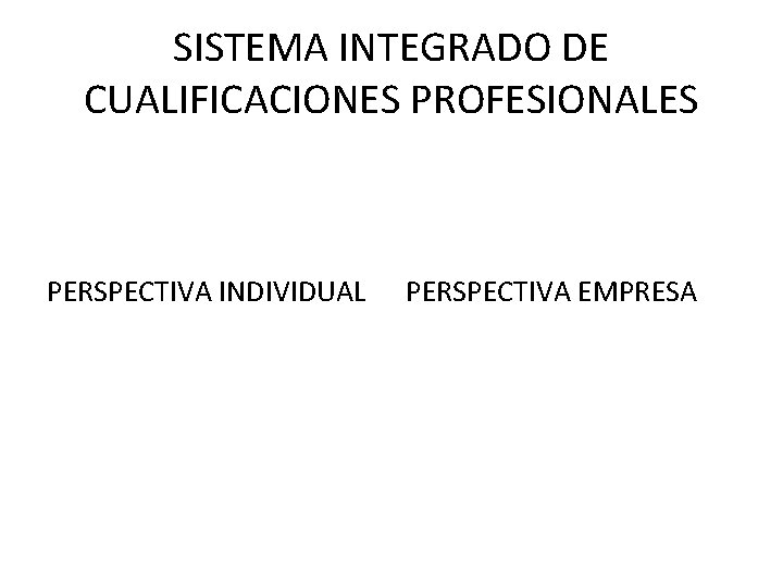 SISTEMA INTEGRADO DE CUALIFICACIONES PROFESIONALES PERSPECTIVA INDIVIDUAL PERSPECTIVA EMPRESA 