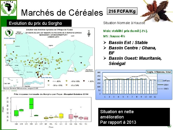 Marchés de Céréales Evolution du prix du Sorgho 216 FCFA/Kg Situation Normale à Hausse