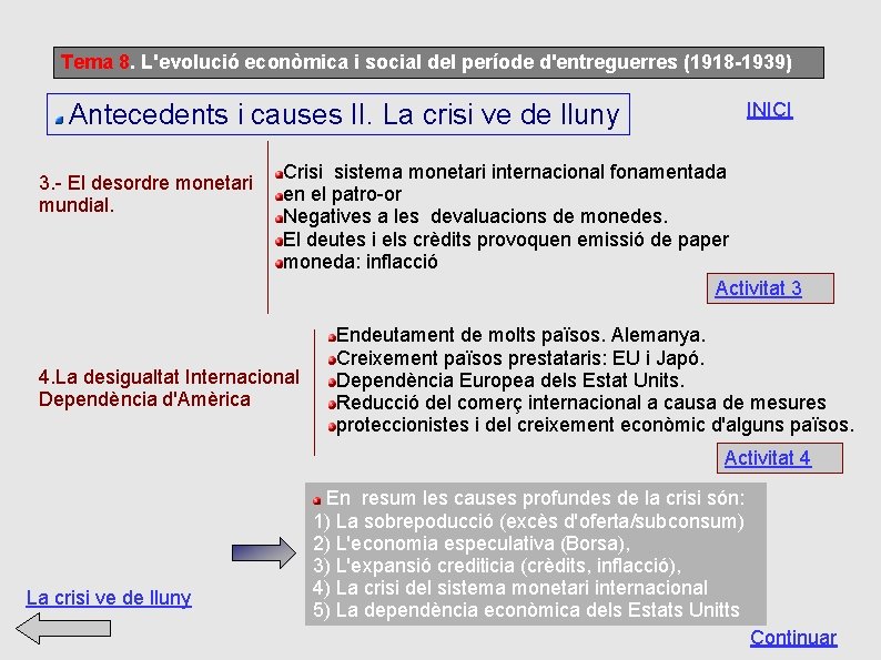 Tema 8. L'evolució econòmica i social del període d'entreguerres (1918 -1939) Antecedents i causes