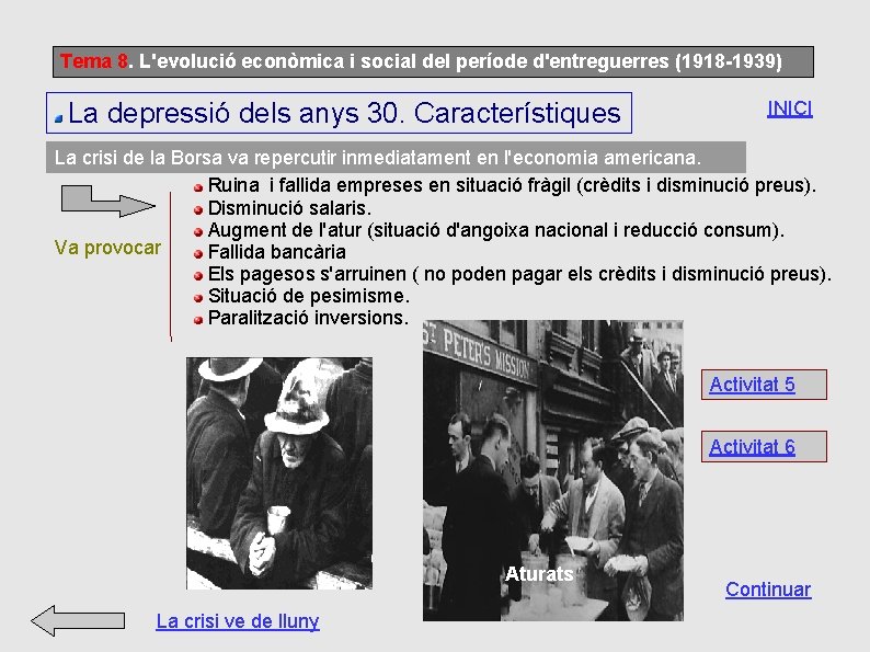 Tema 8. L'evolució econòmica i social del període d'entreguerres (1918 -1939) La depressió dels