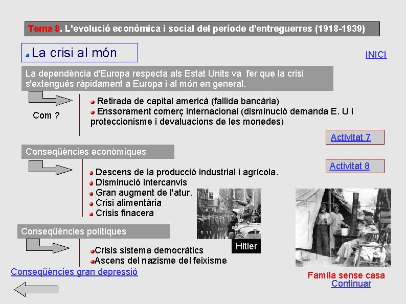 Tema 8. L'evolució econòmica i social del període d'entreguerres (1918 -1939) La crisi al