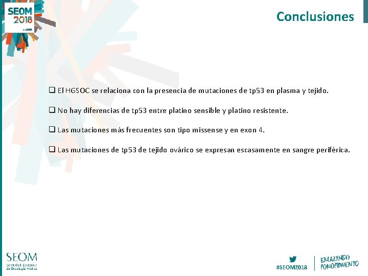 Conclusiones q El HGSOC se relaciona con la presencia de mutaciones de tp 53