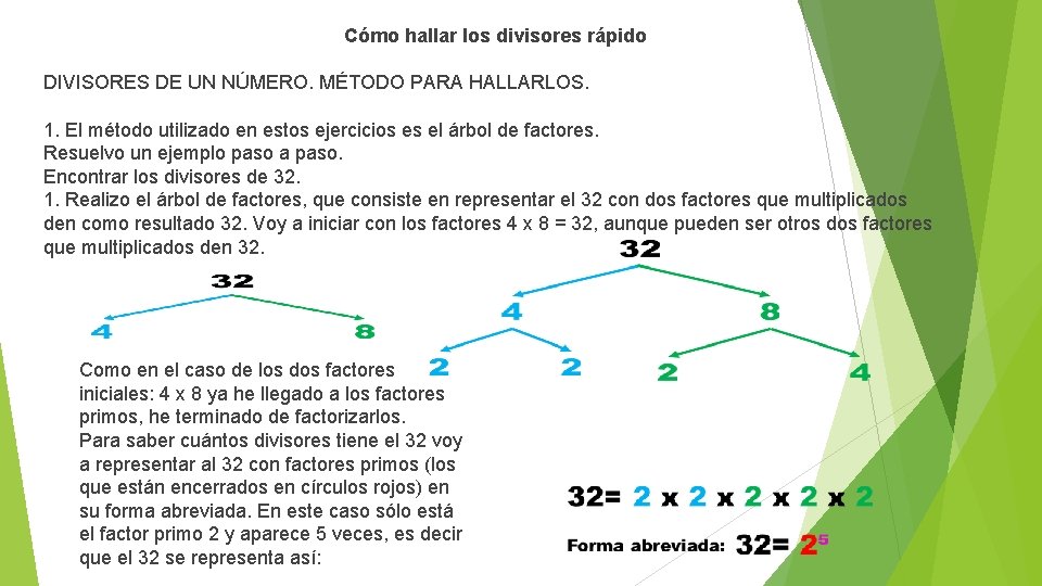  Cómo hallar los divisores rápido DIVISORES DE UN NÚMERO. MÉTODO PARA HALLARLOS. 1.